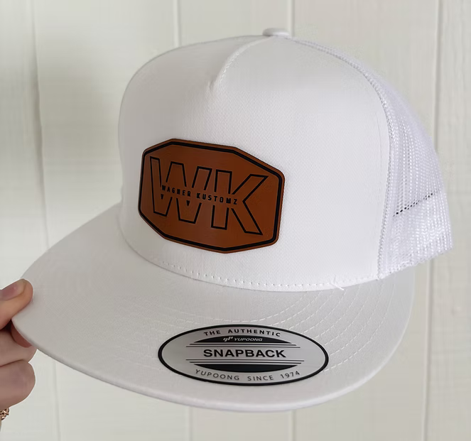 White Flat Brim w/ WK Leather Patch